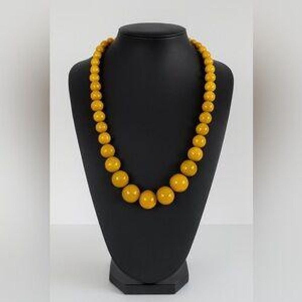 Vintage Womens Chunky Yellow Beaded Statement Princess Matinee Necklace Y2K 90's